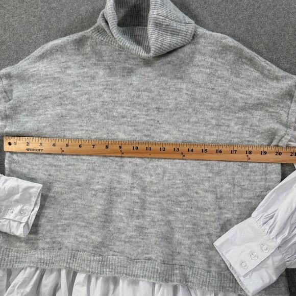 LaBiz Turtleneck Layered Sweater Women's Medium Gray Wool Blend Ruffle Top - Picture 6 of 9